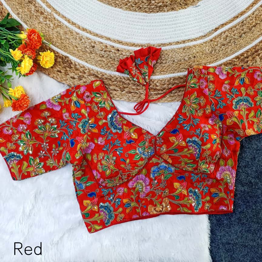 Exclusive Position Print, Taar Codding With Sequence Embroidered ready made blouse