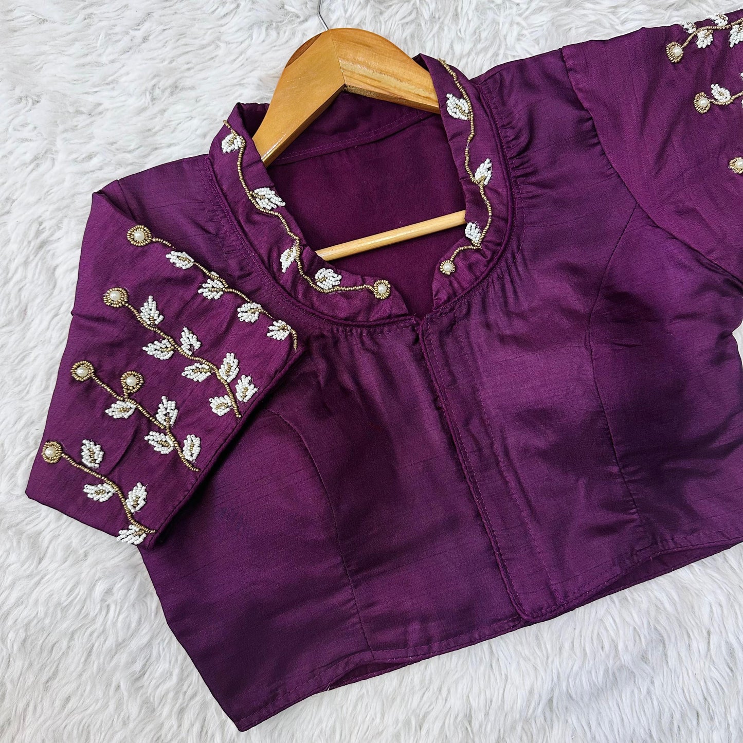 Beautiful handwork all over back and sleeves with designer handcrafted collar ready made blouse