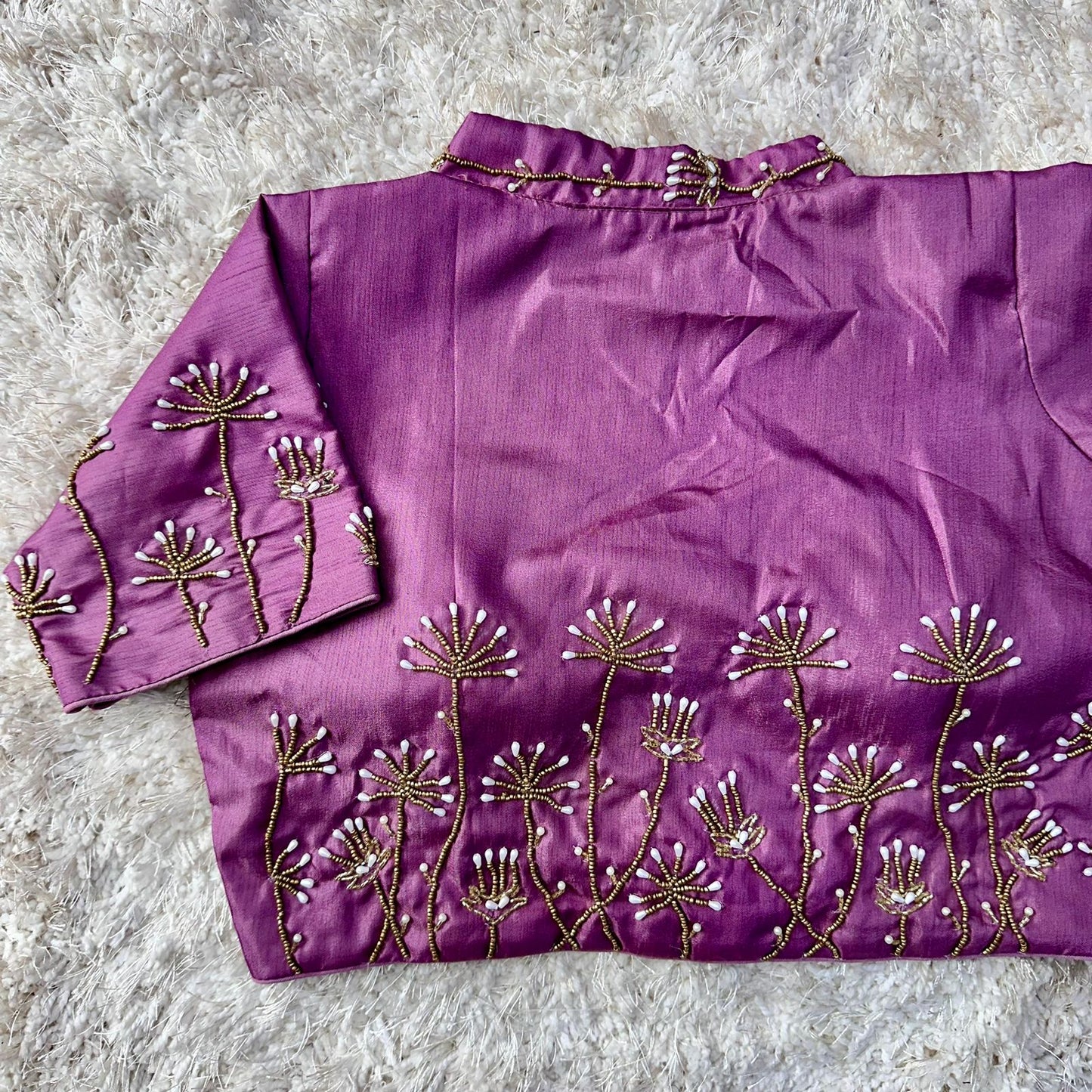 Beautiful handwork all over back and sleeves with designer handcrafted collar ready made blouse
