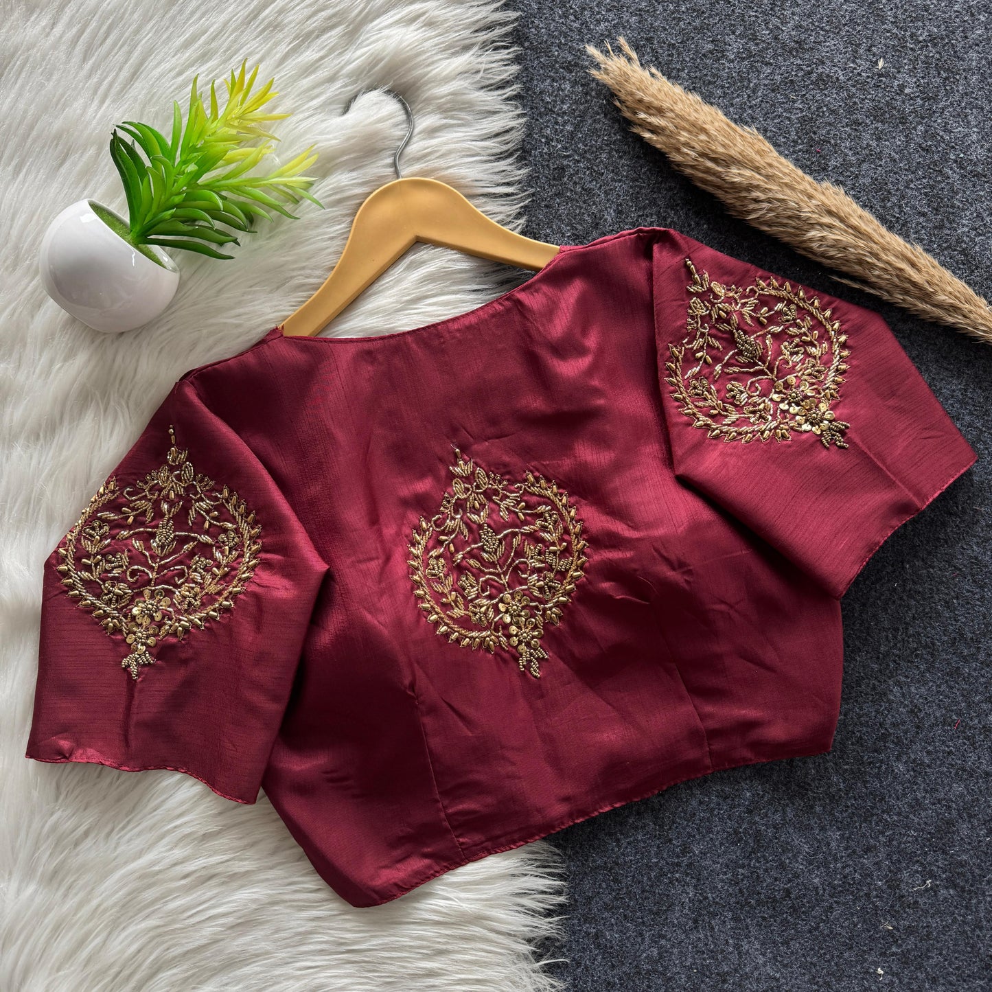 Beautiful handwork all over back and sleeves with designer handwork ready made blouse