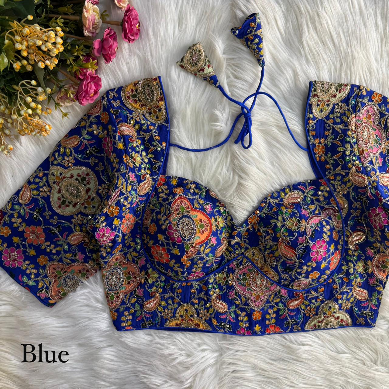 Heavy Embroidery With Beautiful Position Print ready made blouse