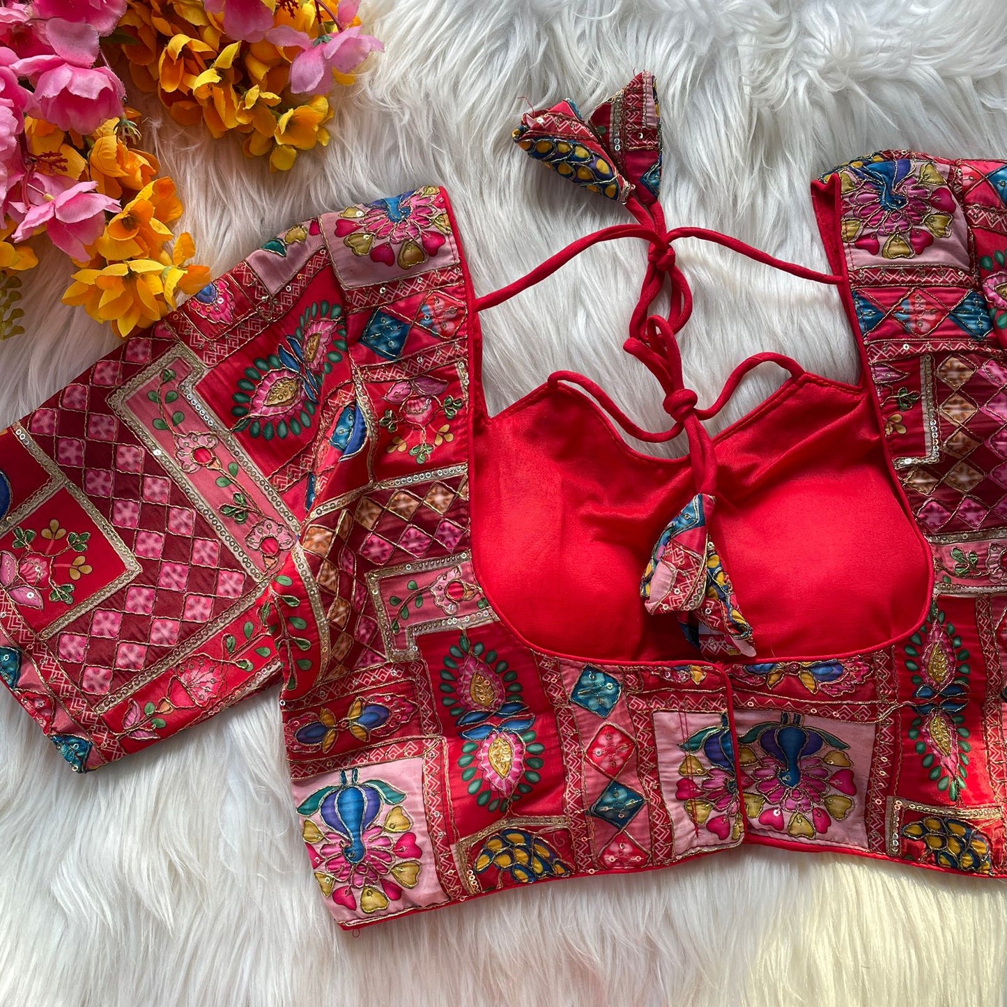 Heavy chinon position print ready made blouse