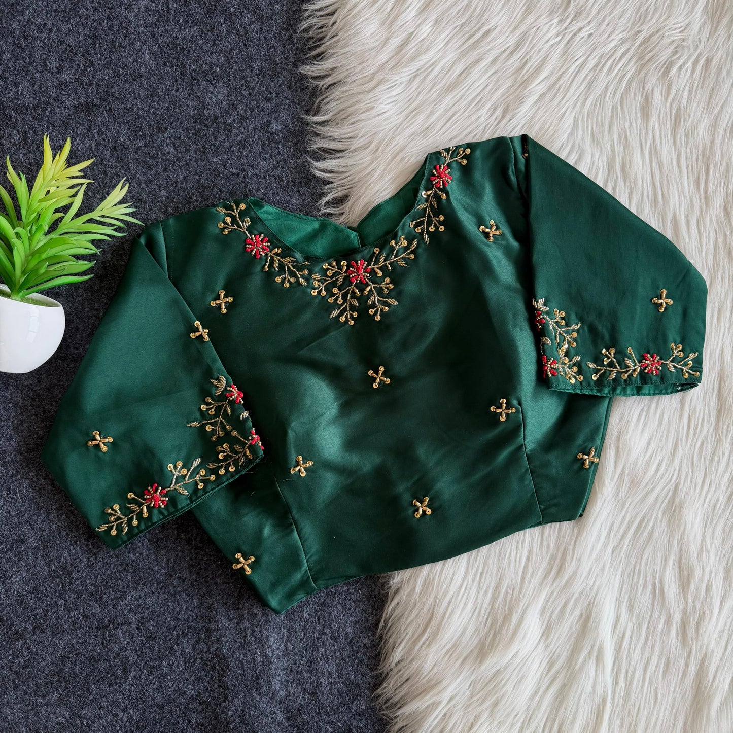 Beautiful handwork all over back and sleeves ready made blouse