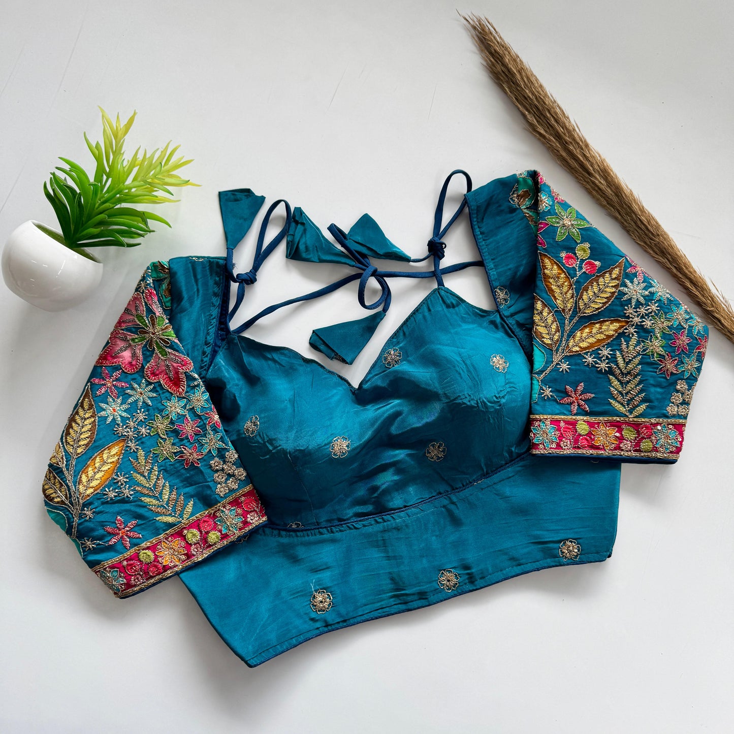 Beautiful flower print print all over blouse with embroidery work ready made blouse