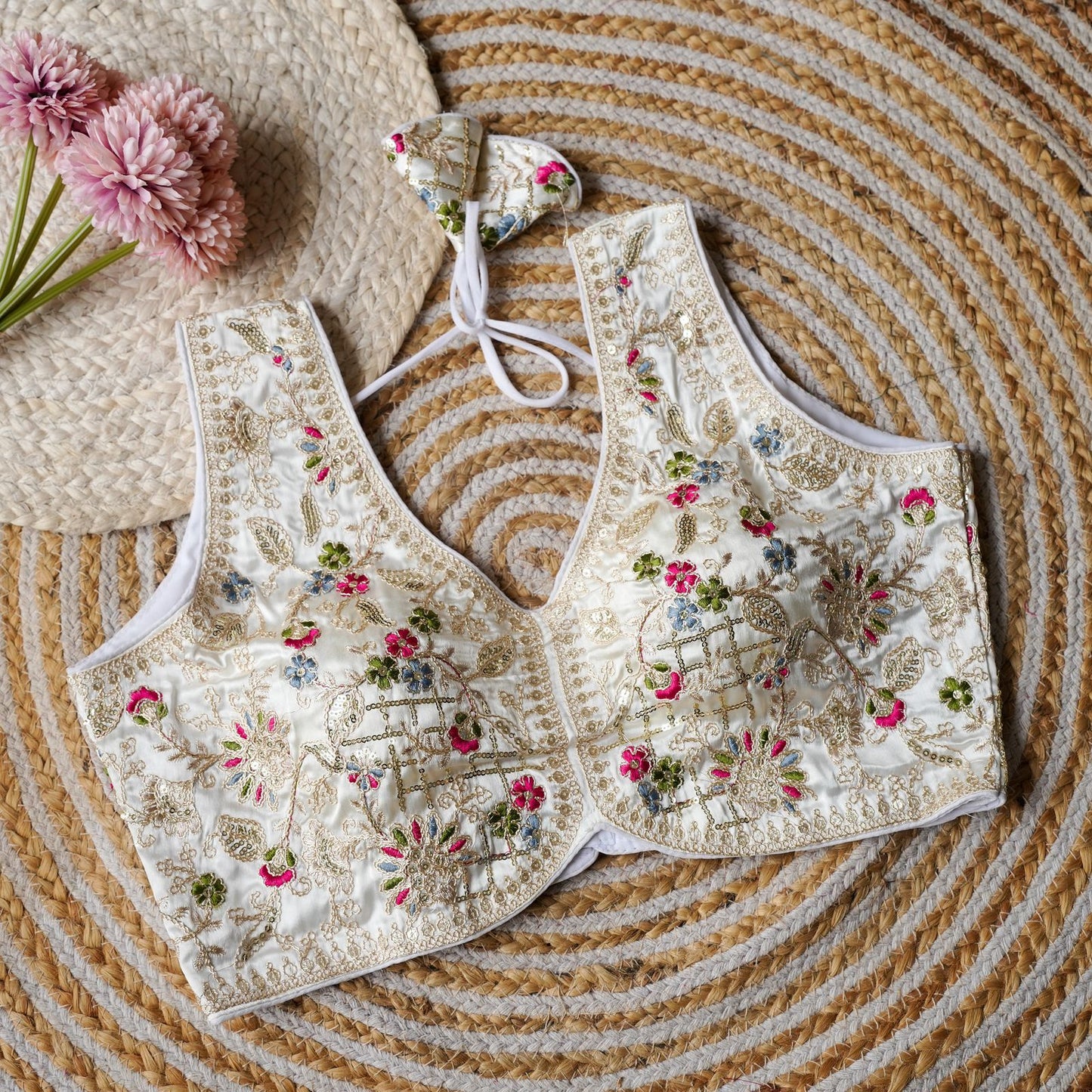 Beautiful embroidery cover with sequins and coding all over ready made blouses