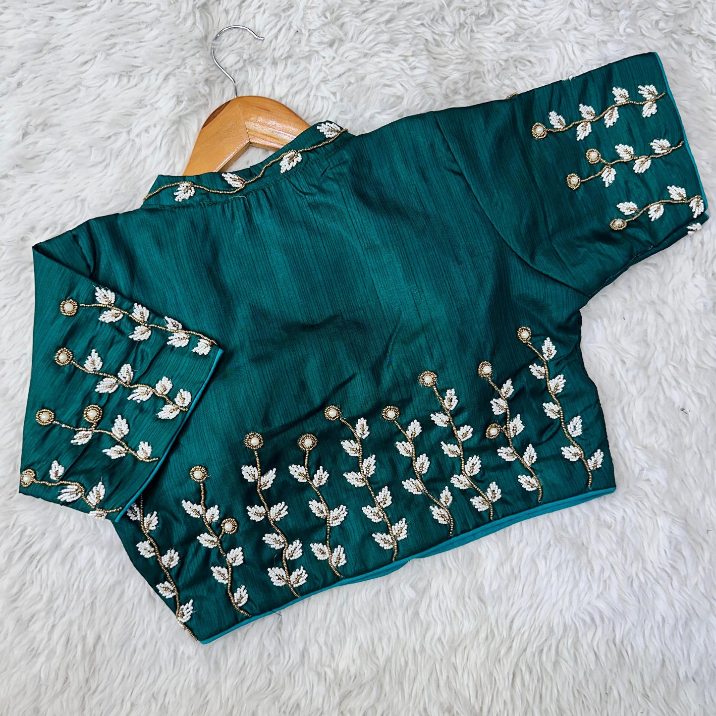 Beautiful handwork all over back and sleeves with designer handcrafted collar ready made blouse