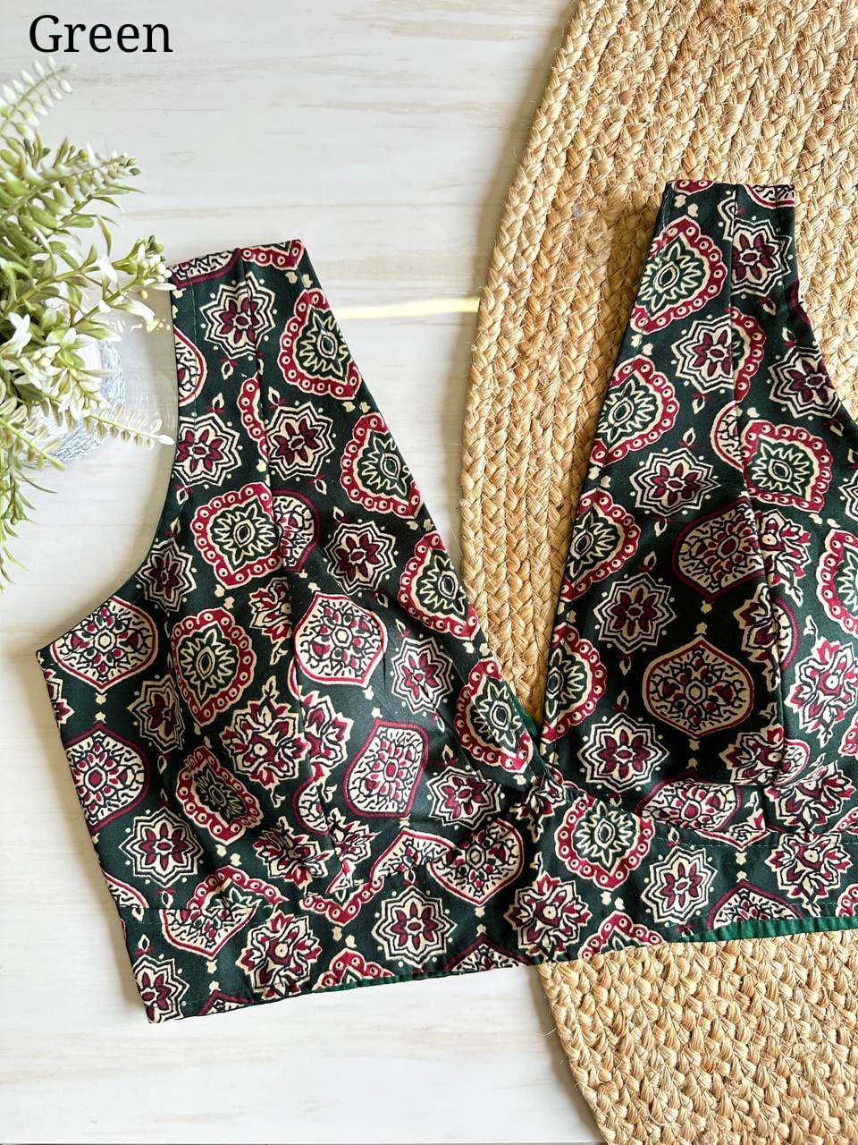 Ajrakh Cotton Galaxy v neck ready made blouses