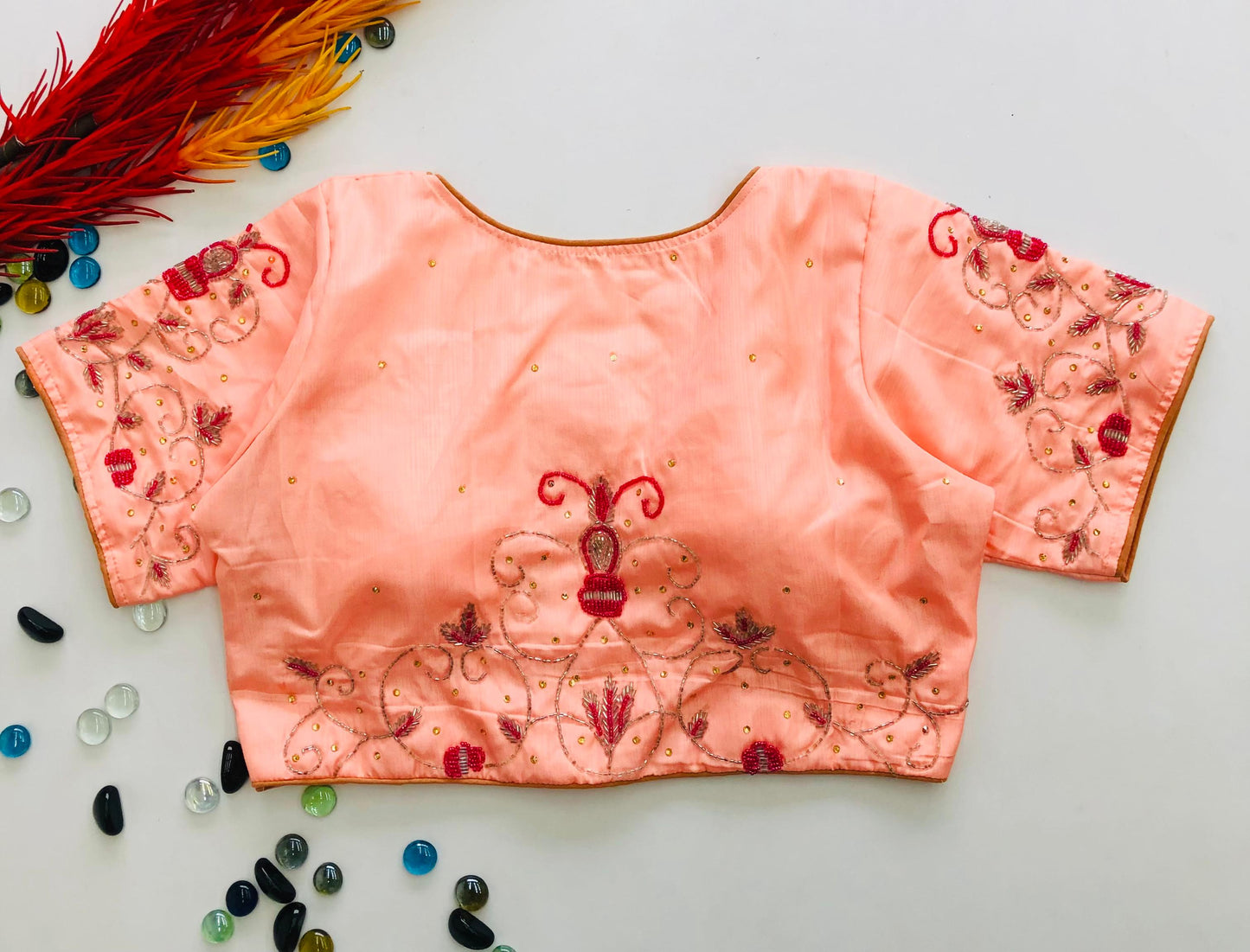 Beautiful handwork all over with pearl work ready made blouse