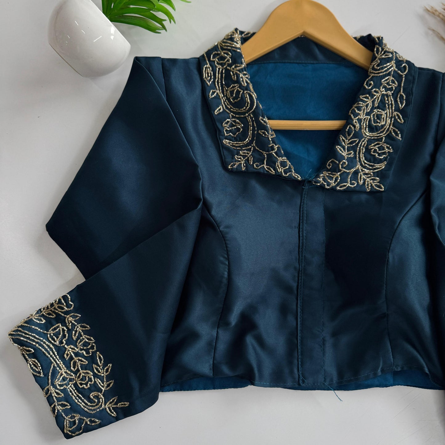 Beautiful handwork all over sleeve and collar ready made blouse