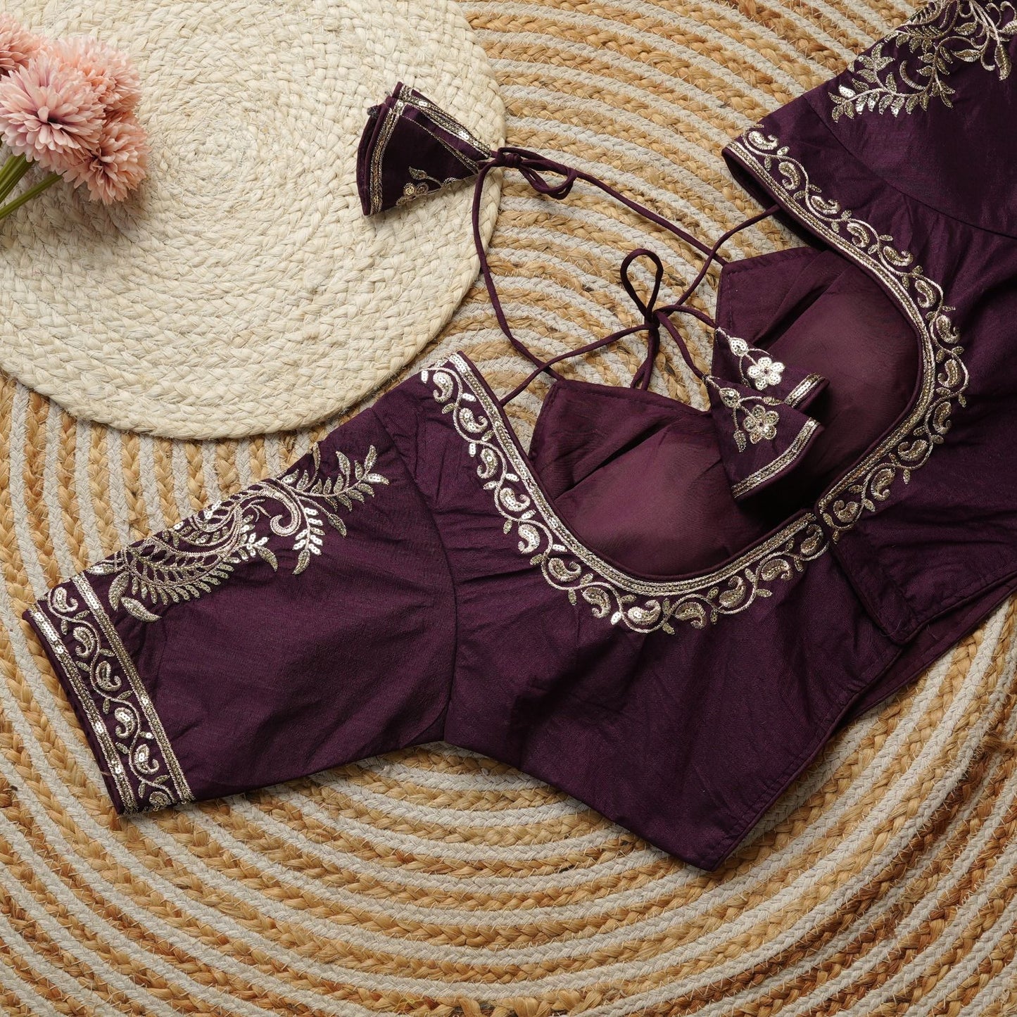 Beautiful golden embroidery work ready made blouses