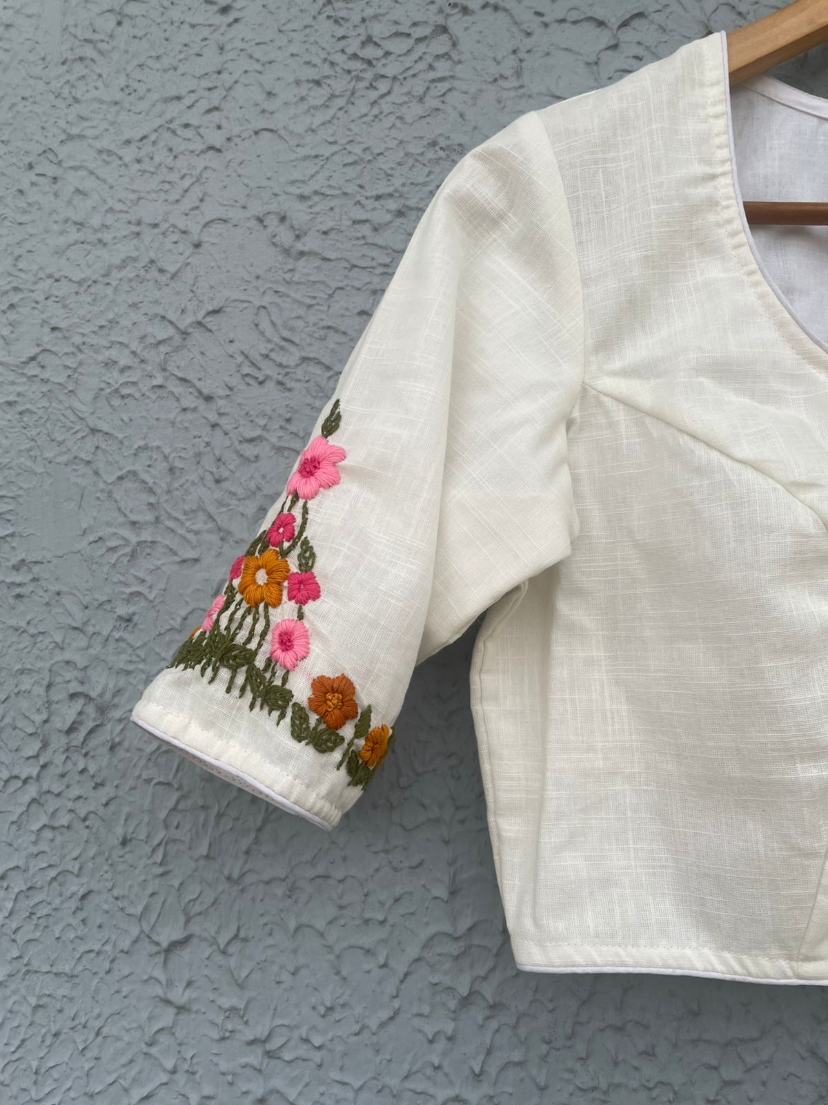 Cotton hand embroidered designer blouse