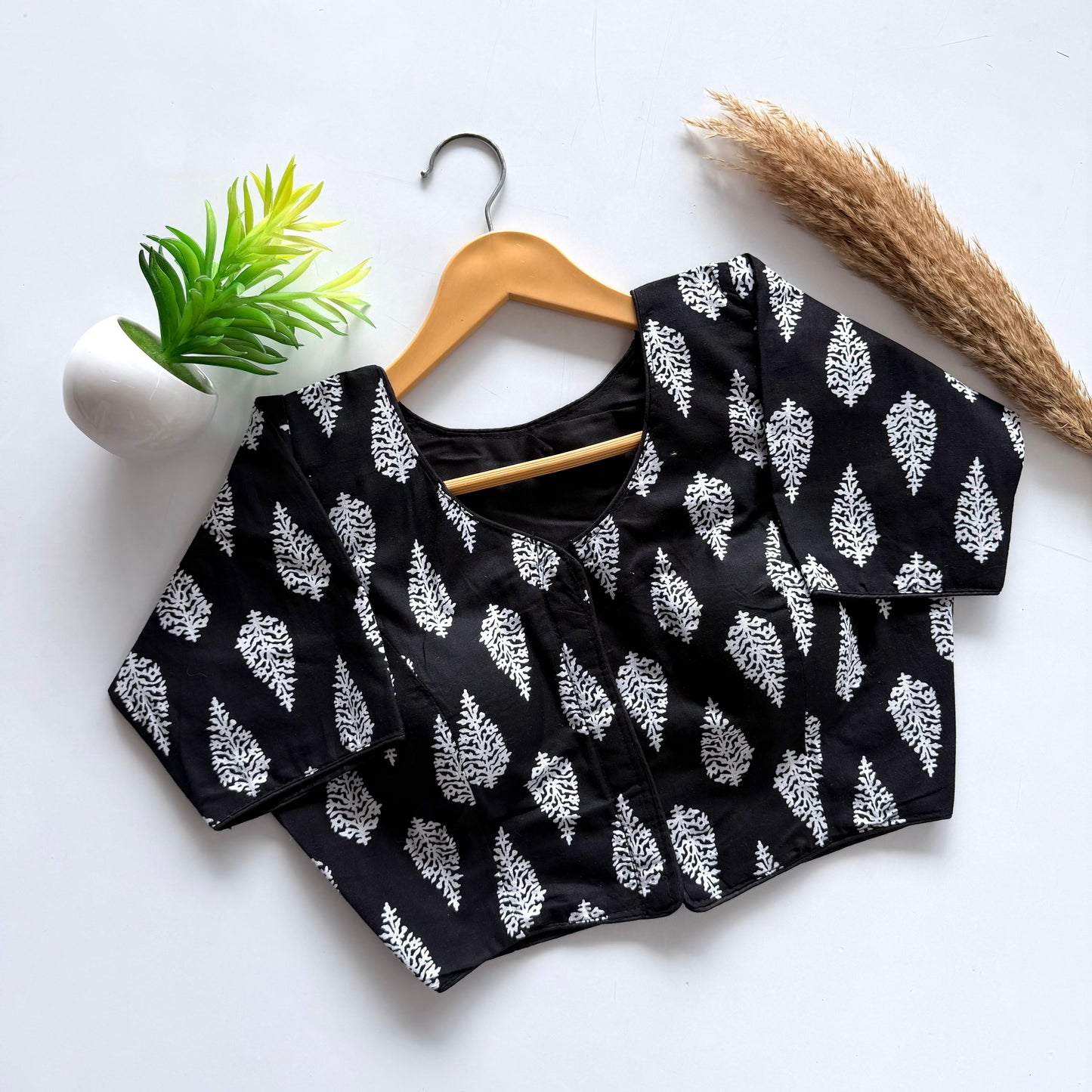 Plain cotton with hand paint all over ready made blouse