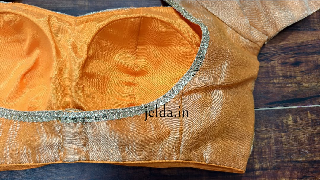 Cruss tissue fabric with lace work sleeve - custom made blouses