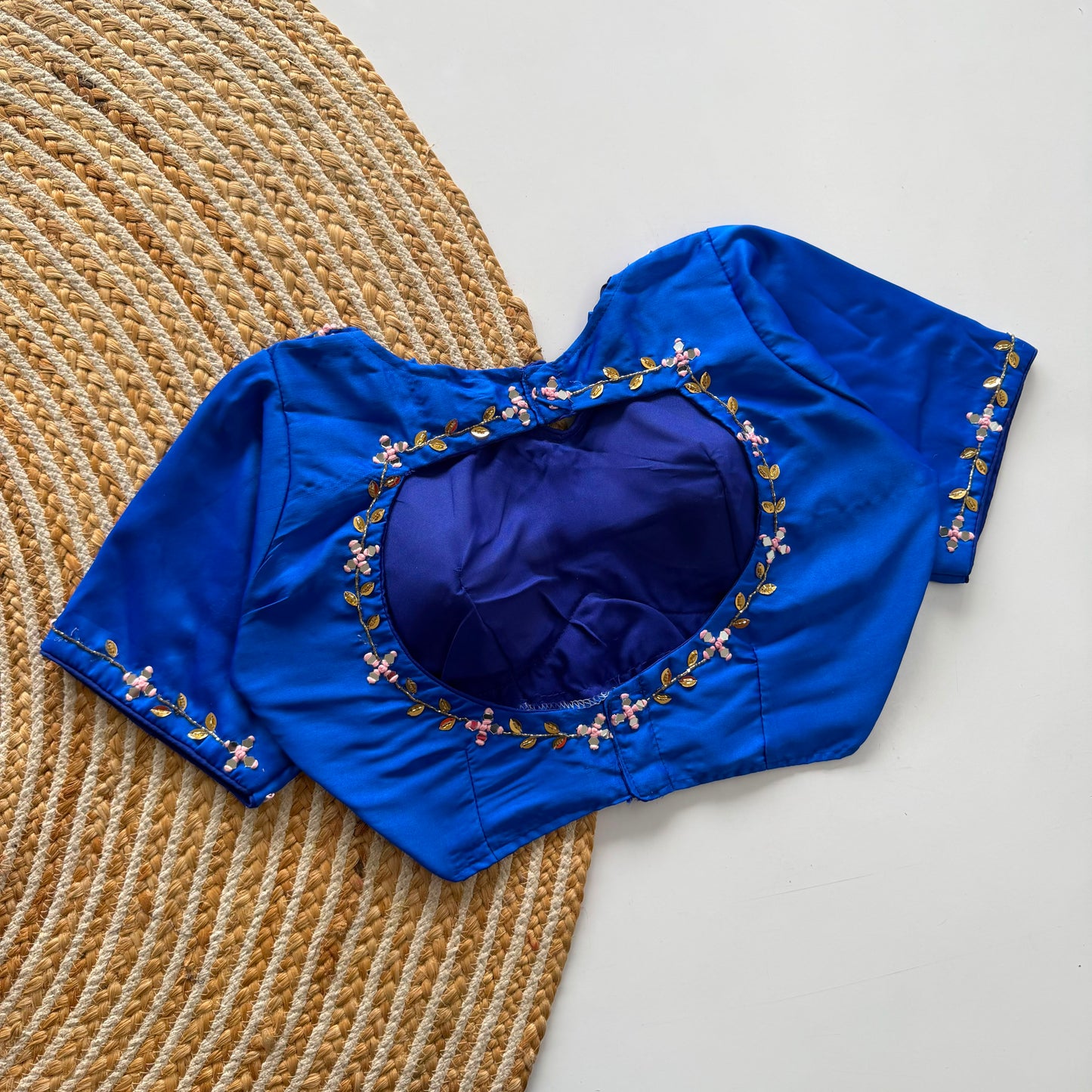 Beautiful handcrafted work with real mirror all over ready made blouse