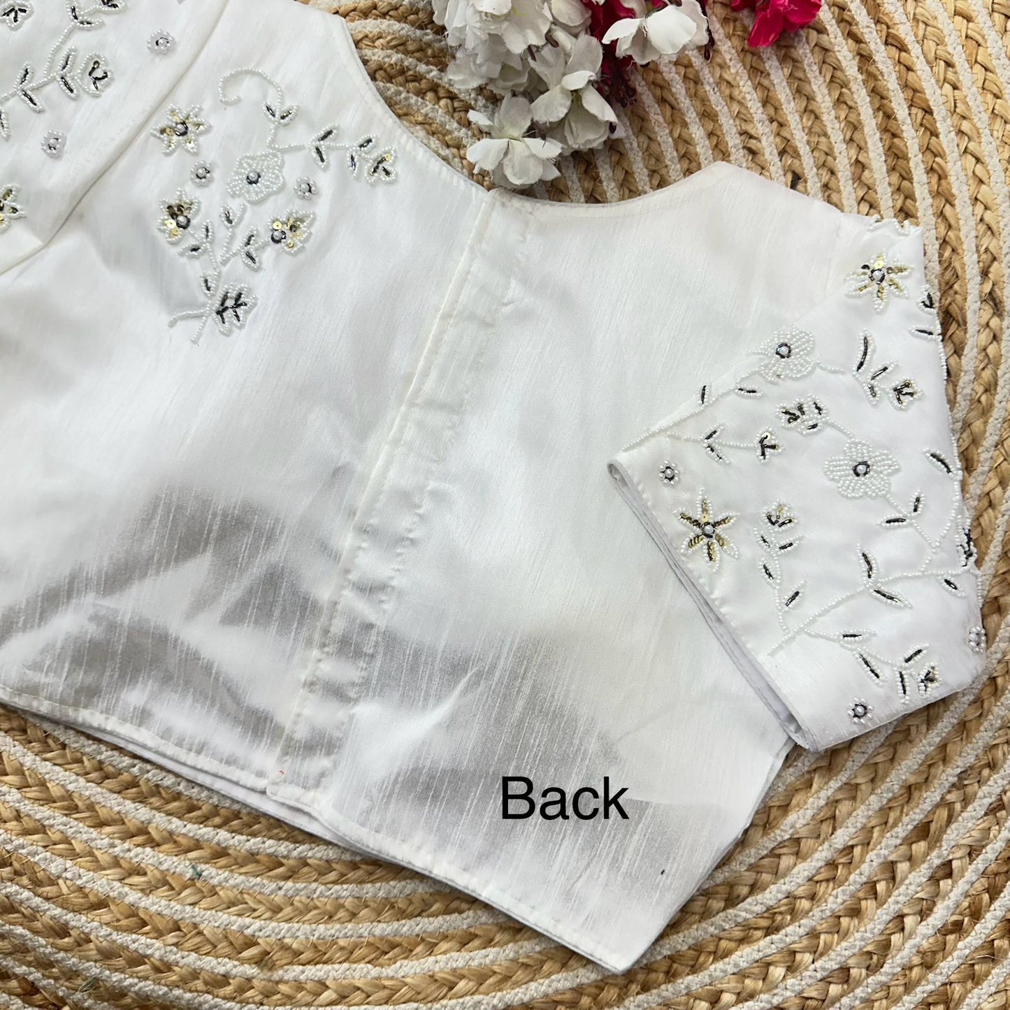 Beautiful Handcrafted Work In Sleeves And Back All Over - Premium Readymade Blouse