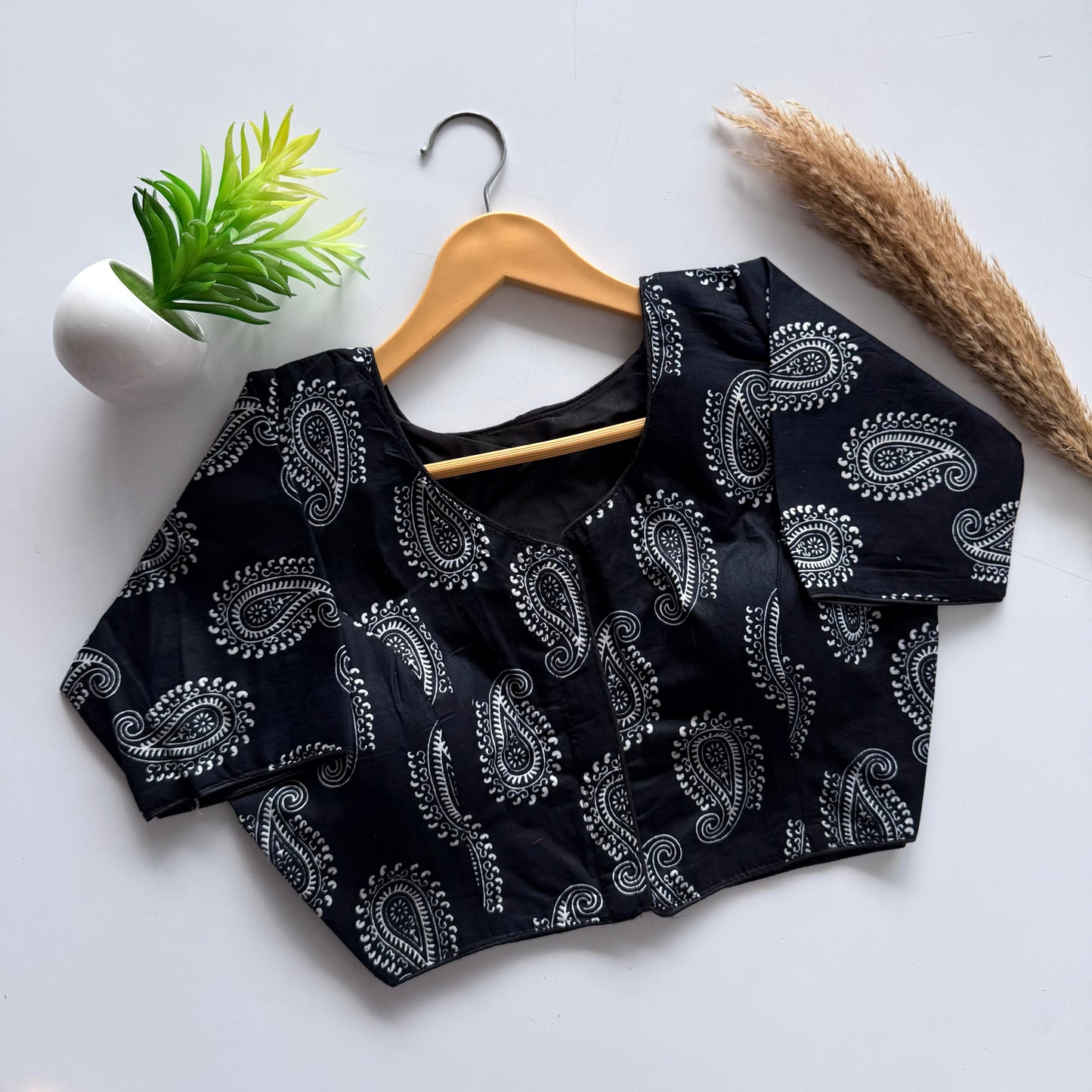 Plain cotton with hand paint all over ready made blouse