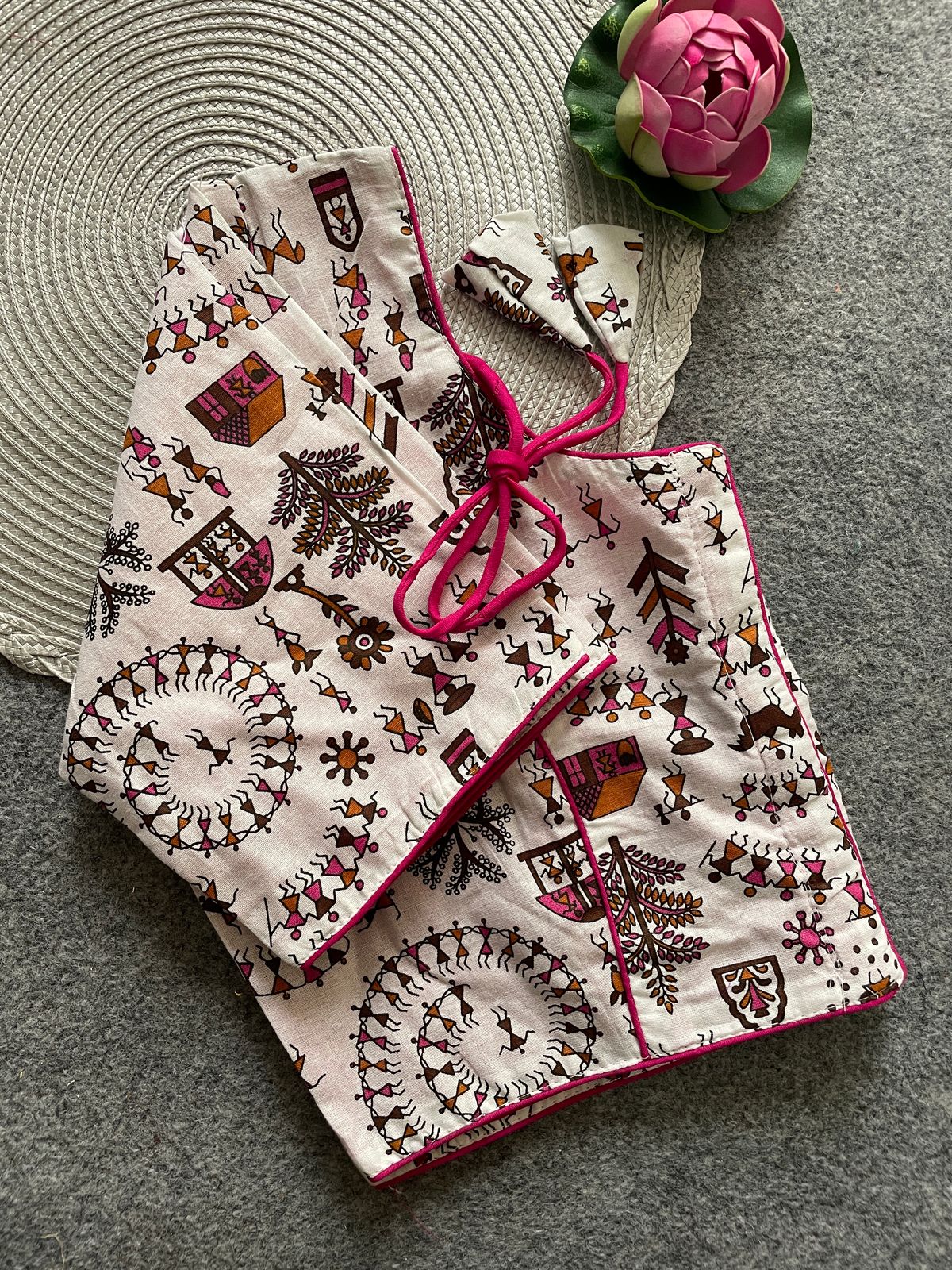 Cotton Natural Dye Handblock Print BoatNeck Neck - Premium Readymade Blouse