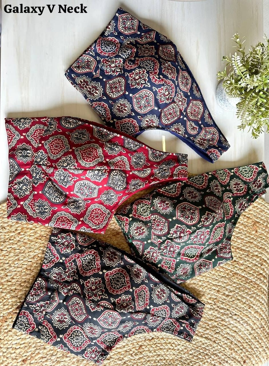 Ajrakh Cotton Galaxy v neck ready made blouses