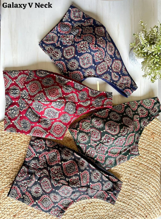 Ajrakh Cotton Galaxy v neck ready made blouses