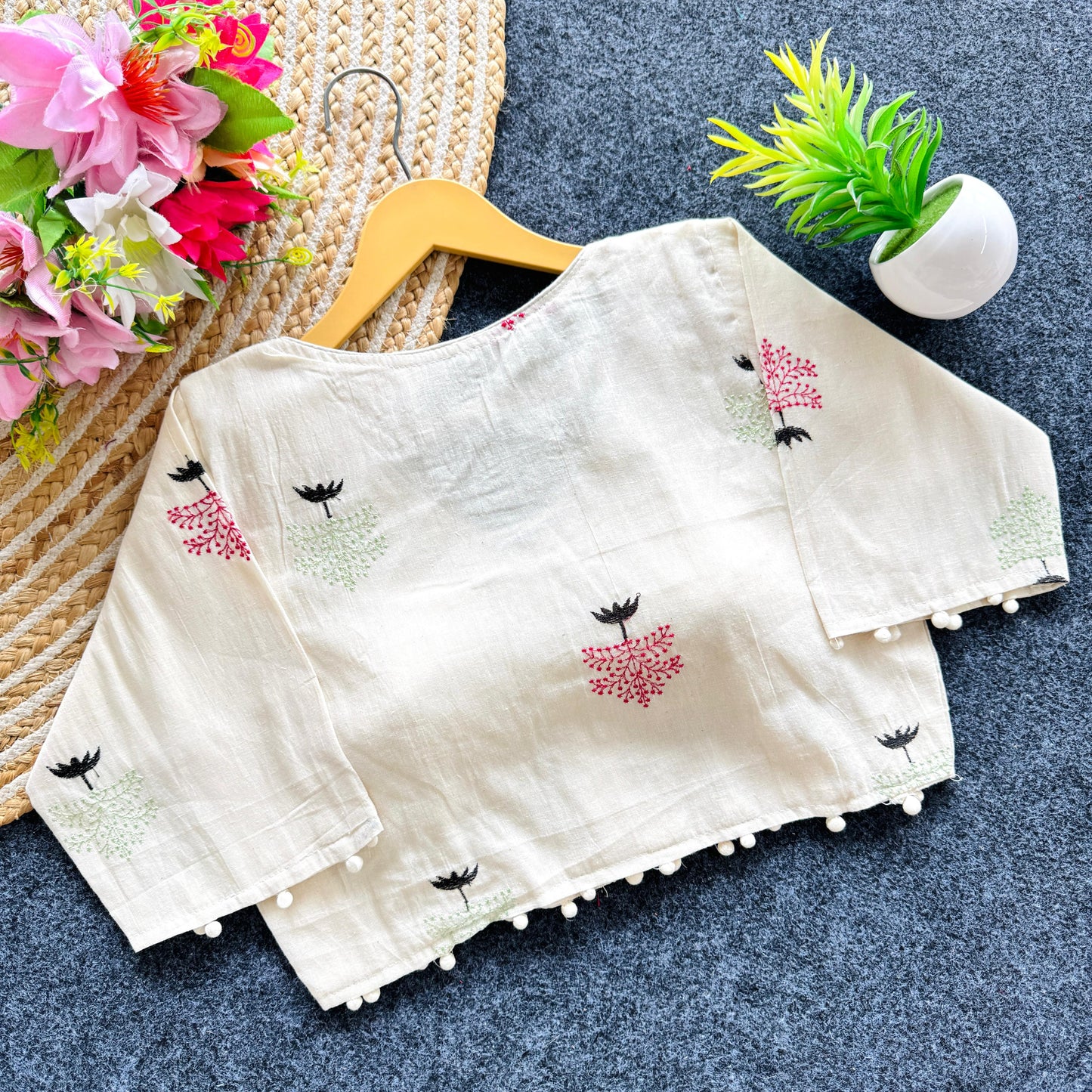 A beauty of embroidery work ready made blouse