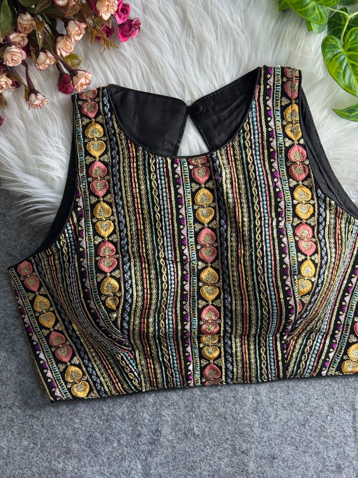 Heavy embroidery multi work boatneck ready made blouses