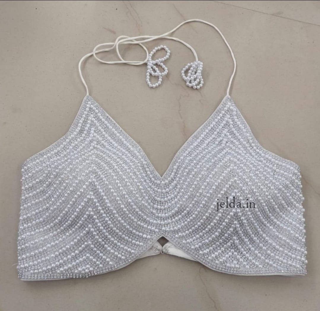 Exclusive pearl work v neck  - custom made blouses
