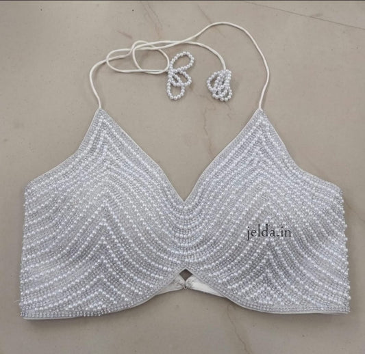 Exclusive pearl work v neck  - custom made blouses