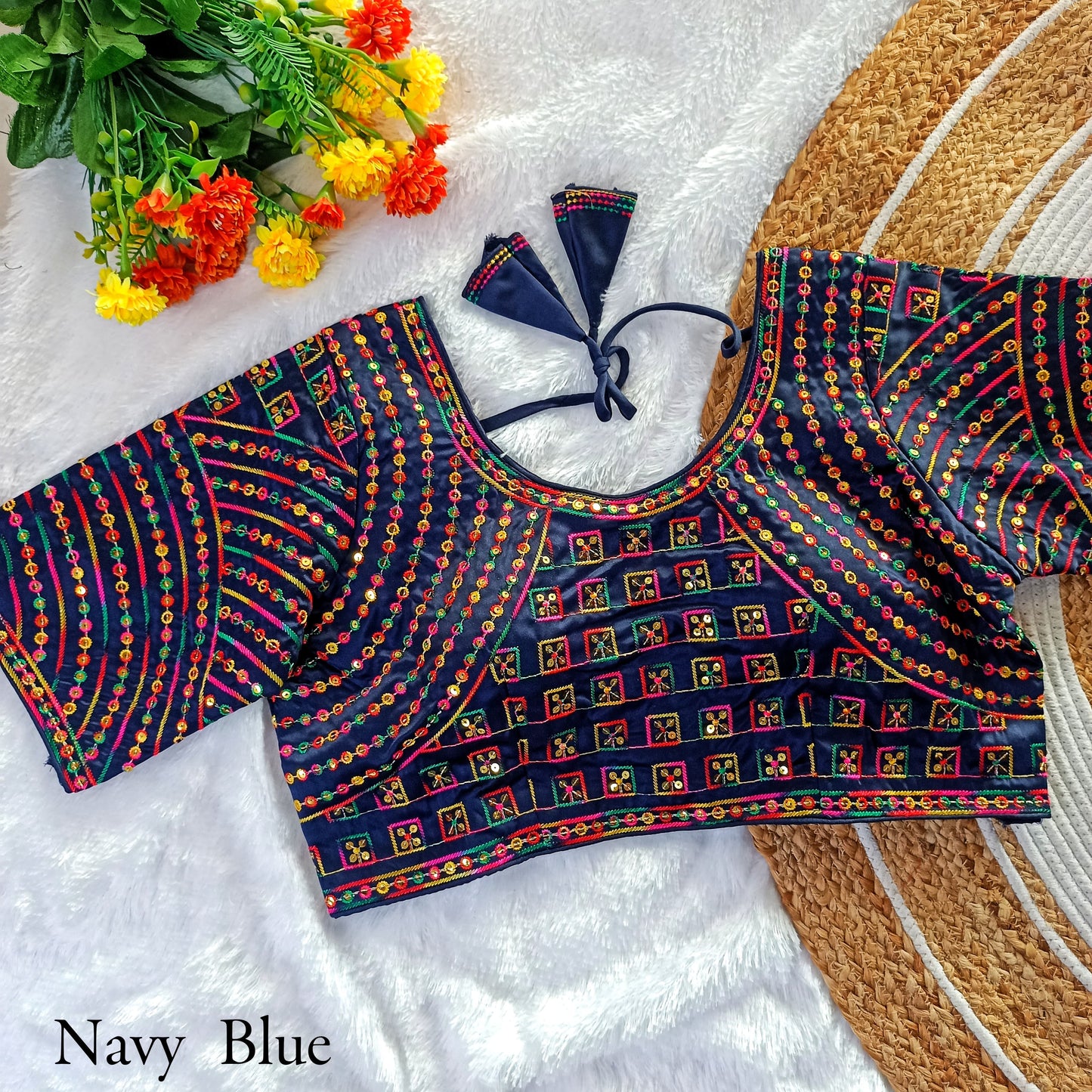 MULTY COLOUR THREADS WITH SEQUINS EMBROIDERY WORK FANCY - PREMIUM READY MADE BLOUSE