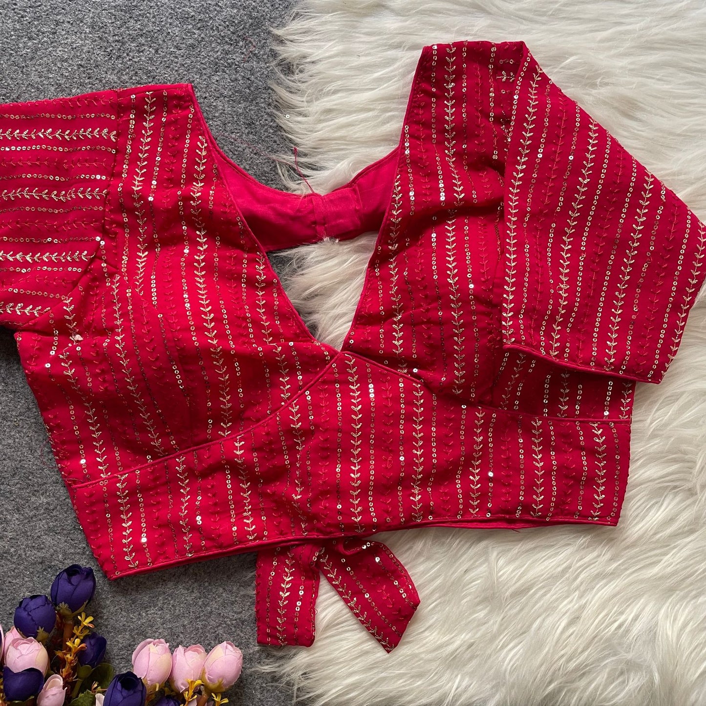 Fox georgette with zari sequins work ready made blouses