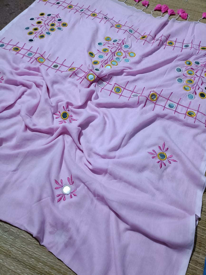 Pure Mulmul Cotton  Hand Embroidery Work  Saree