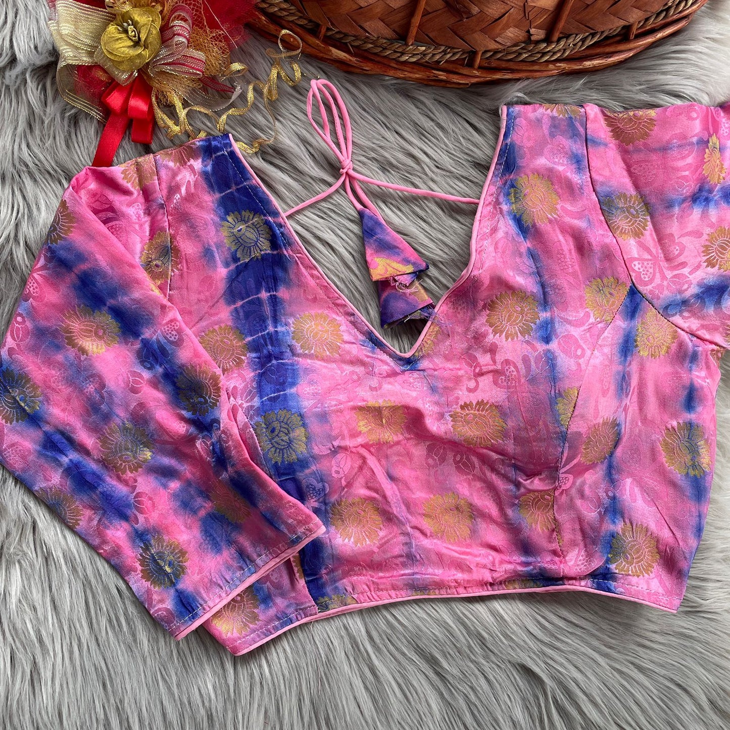 Beautiful Position Print work traditional ready made blouse