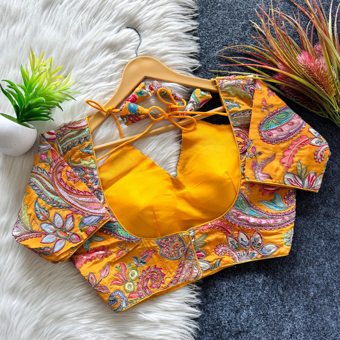 Beautiful flower print all over blouse with embroidery work ready made blouse