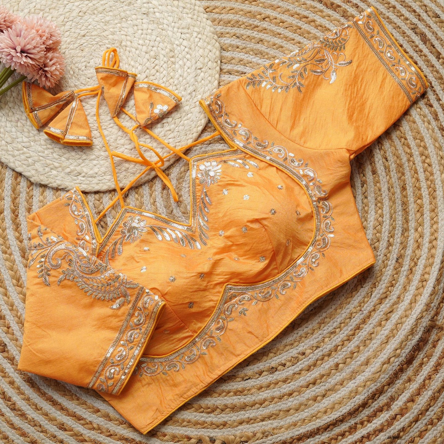 Beautiful golden embroidery work ready made blouses