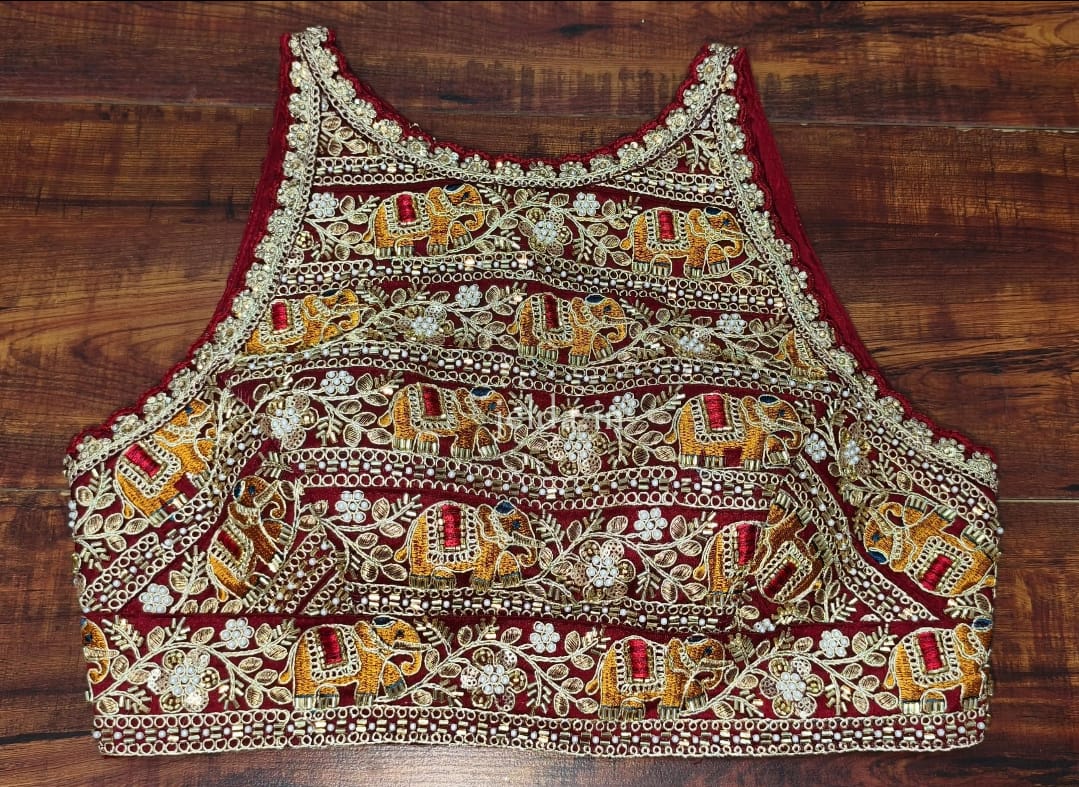 Heavy Embroidery work halter neck sleeveless - custom made blouses