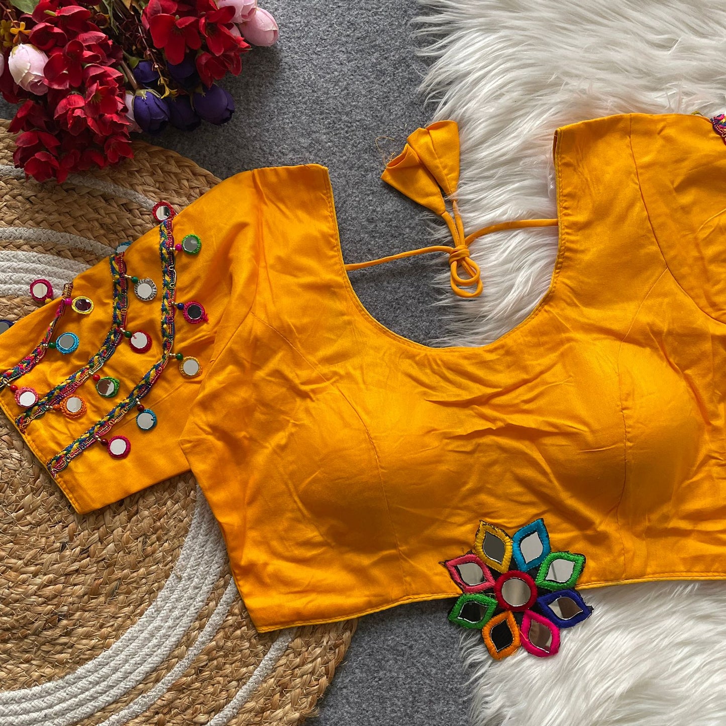 Heavy Embroidery and Hand Mirror Work ready made blouse
