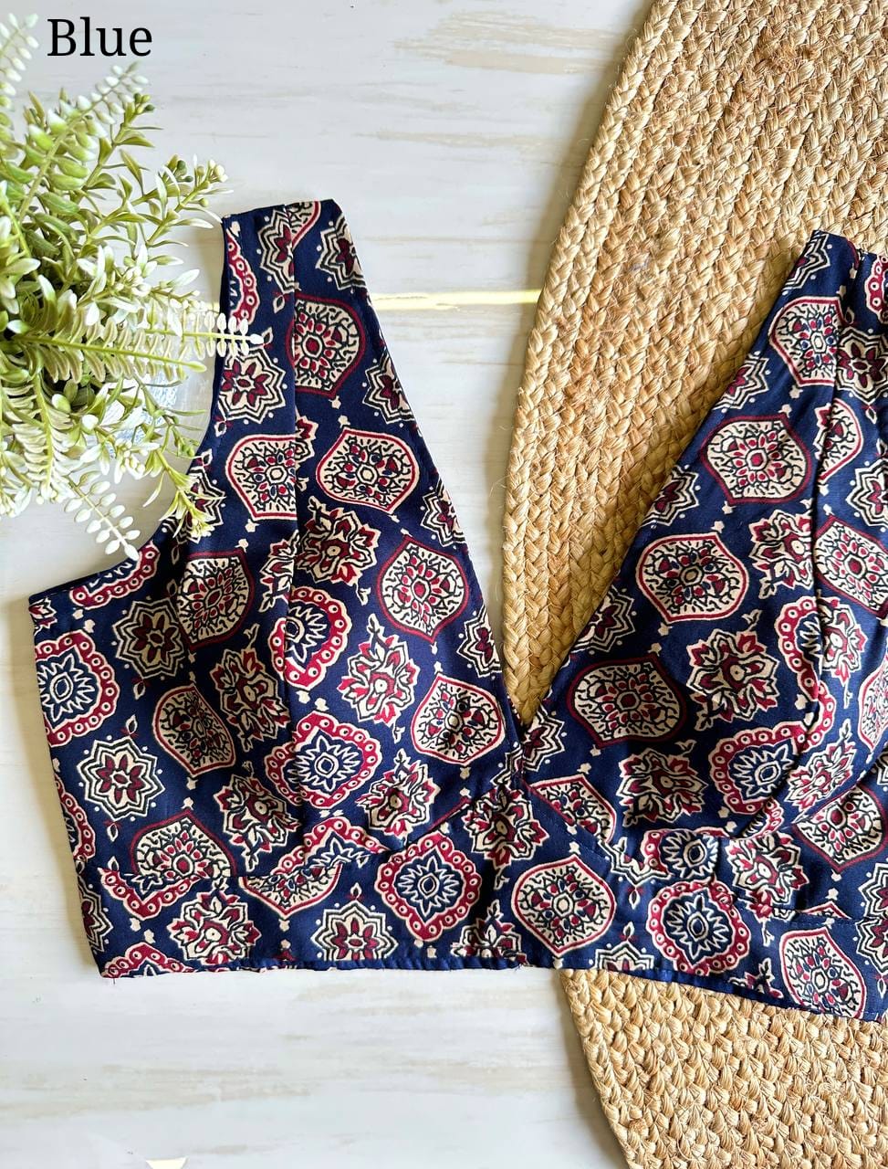 Ajrakh Cotton Galaxy v neck ready made blouses