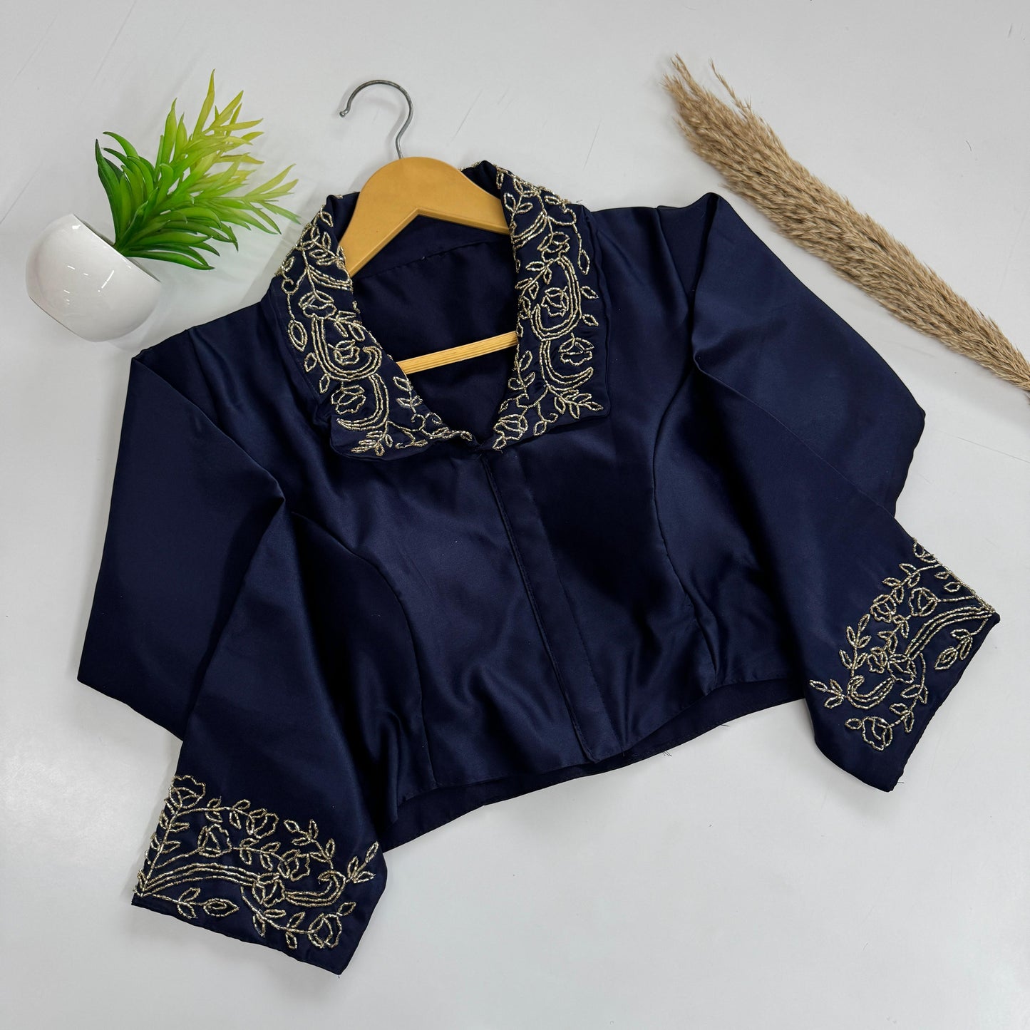 Beautiful handwork all over sleeve and collar ready made blouse