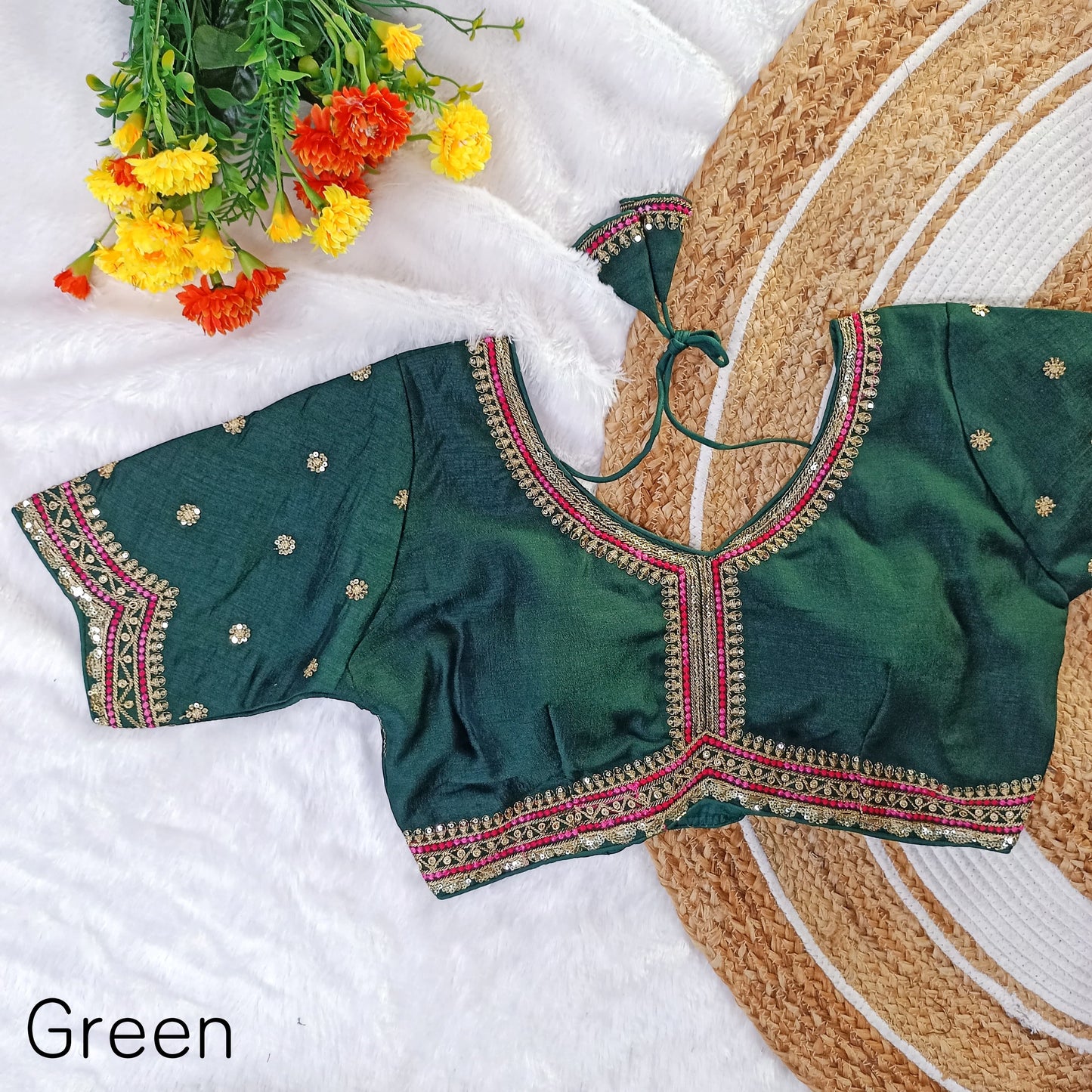 EXCLUSIVE MULTY COLOUR THREADS, JARI, SEQUINS APPLE CUT WORK EMBROIDERY READY MADE BLOUSES