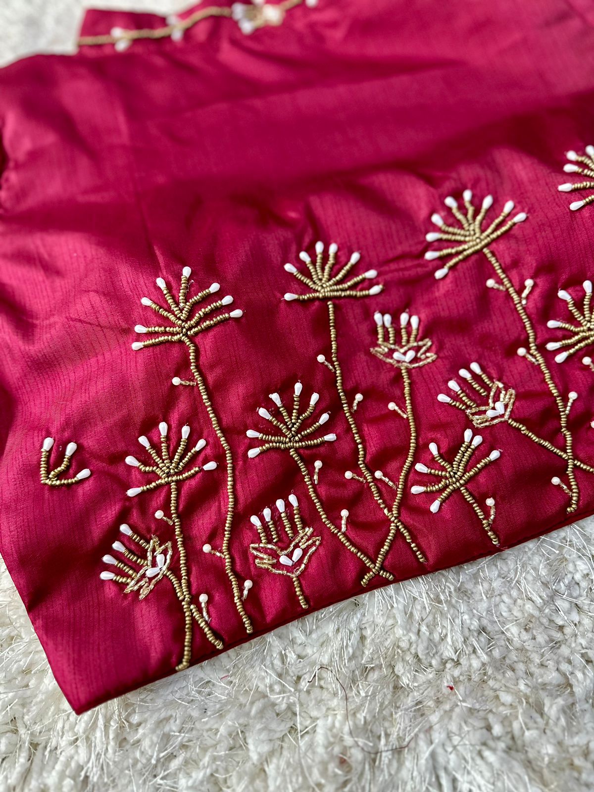Beautiful handwork all over back and sleeves with designer handcrafted collar ready made blouse