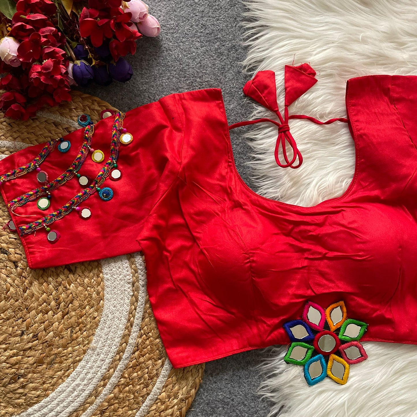 Heavy Embroidery and Hand Mirror Work ready made blouse