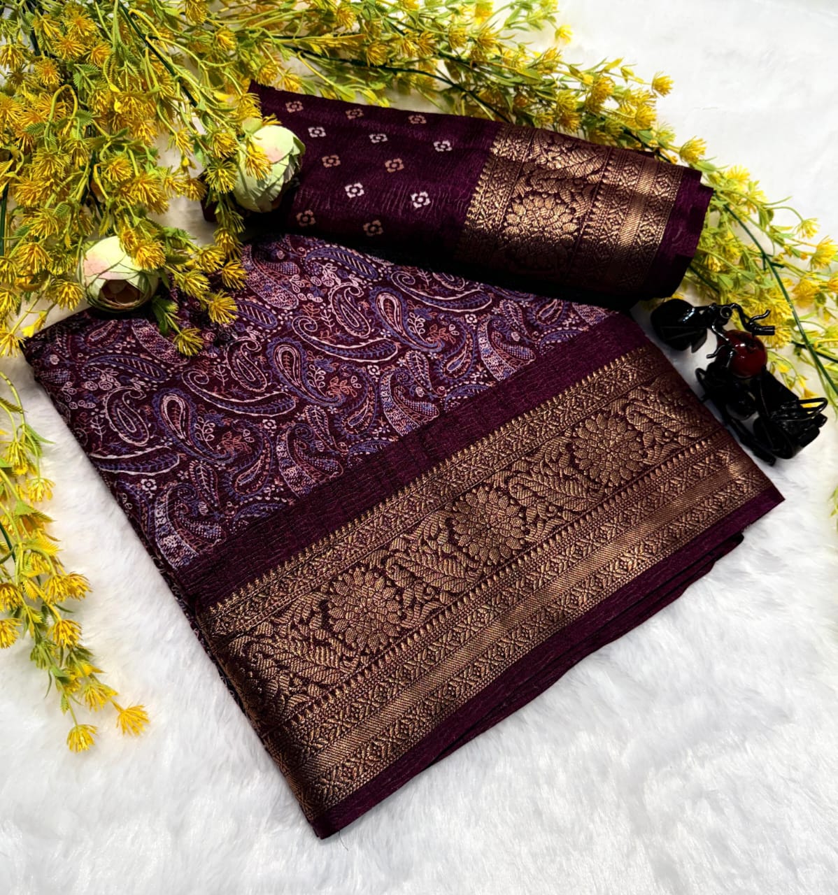 Pure Dola silk with crush all over sarees