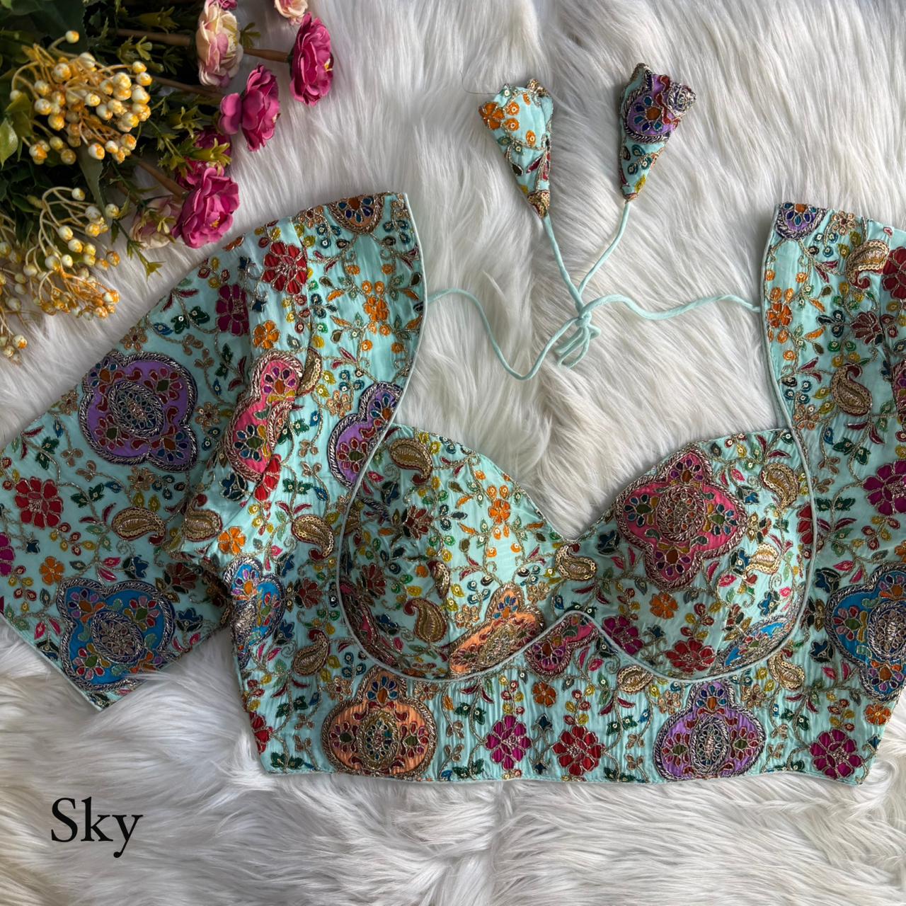 Heavy Embroidery With Beautiful Position Print ready made blouse