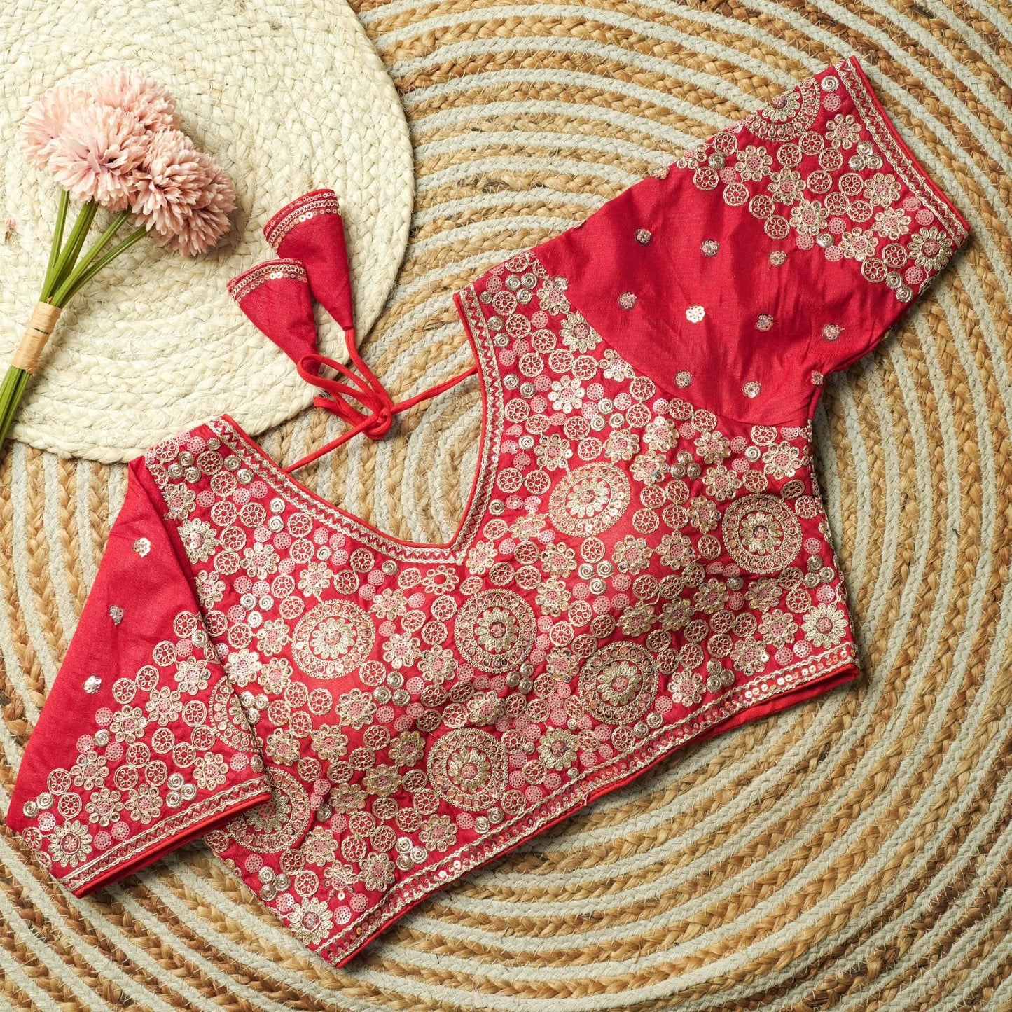 Beautiful multi work with sequins all over ready made blouse