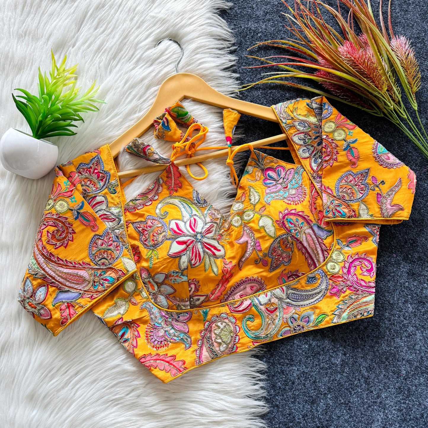 Beautiful flower print all over blouse with embroidery work ready made blouse