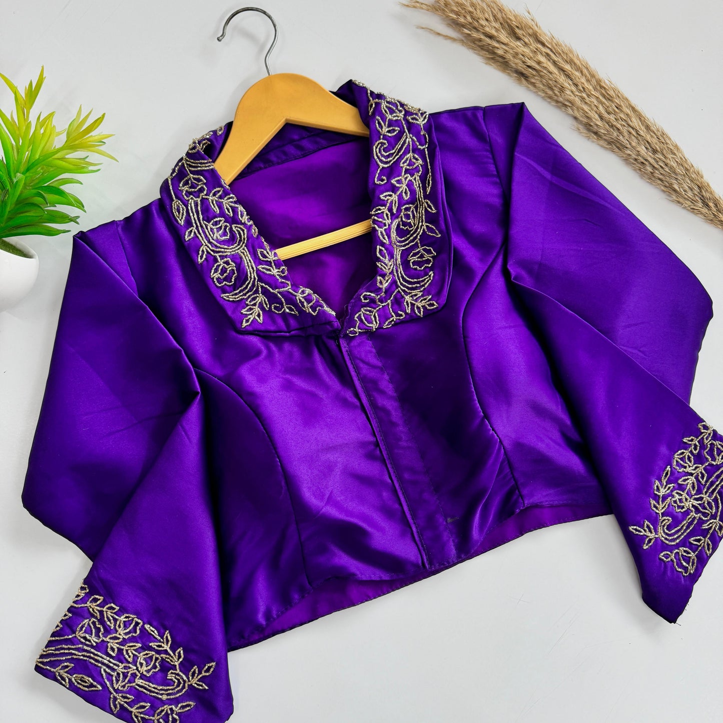 Beautiful handwork all over sleeve and collar ready made blouse