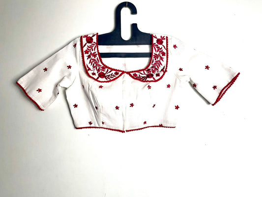 Cotton Embroidery Collar Neck - Premium Designer Blouse