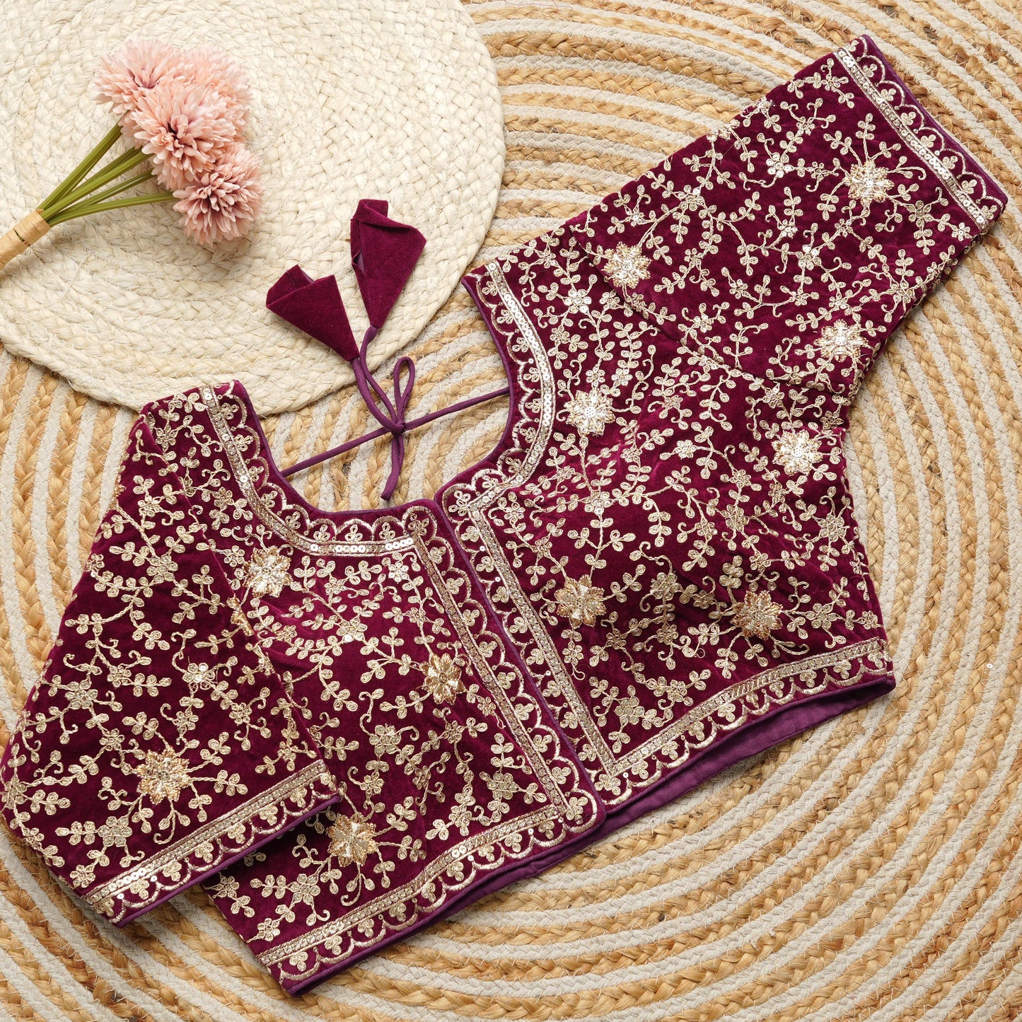Heavy embroidery work touch up with sequins all over ready made blouses