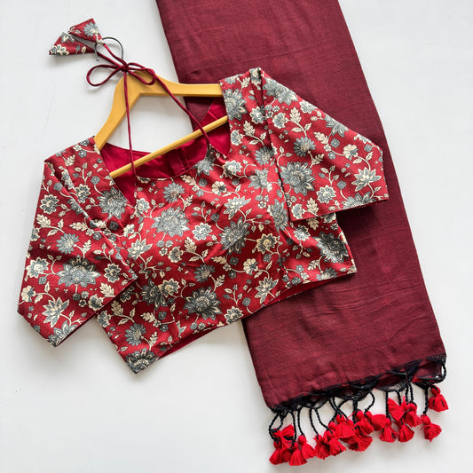 Pure cotton saree with ready made blouse