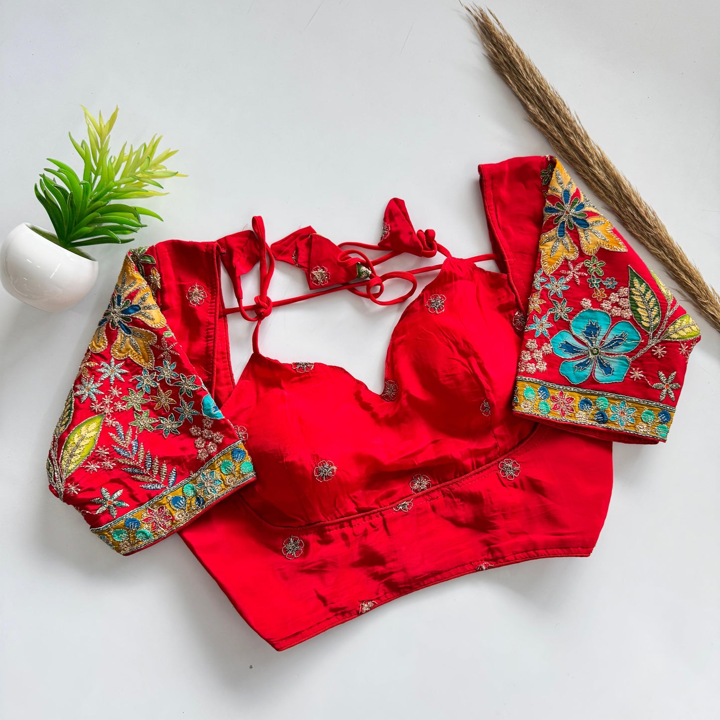 Beautiful flower print print all over blouse with embroidery work ready made blouse