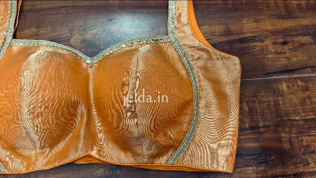 Cruss tissue fabric with lace work sleeveless - custom made blouses